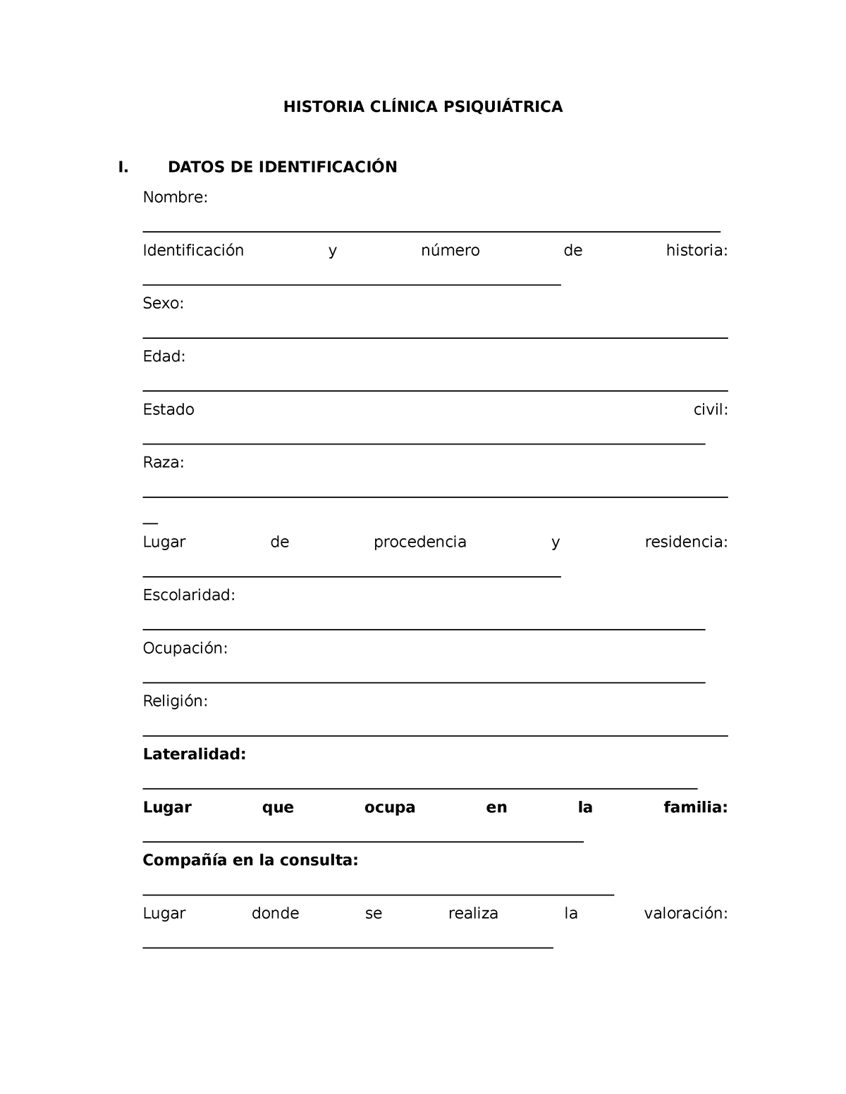 Modelo Historia ClÍnica Psiquiatrica Historia ClÍnica PsiquiÁtrica I Datos De IdentificaciÓn 8659