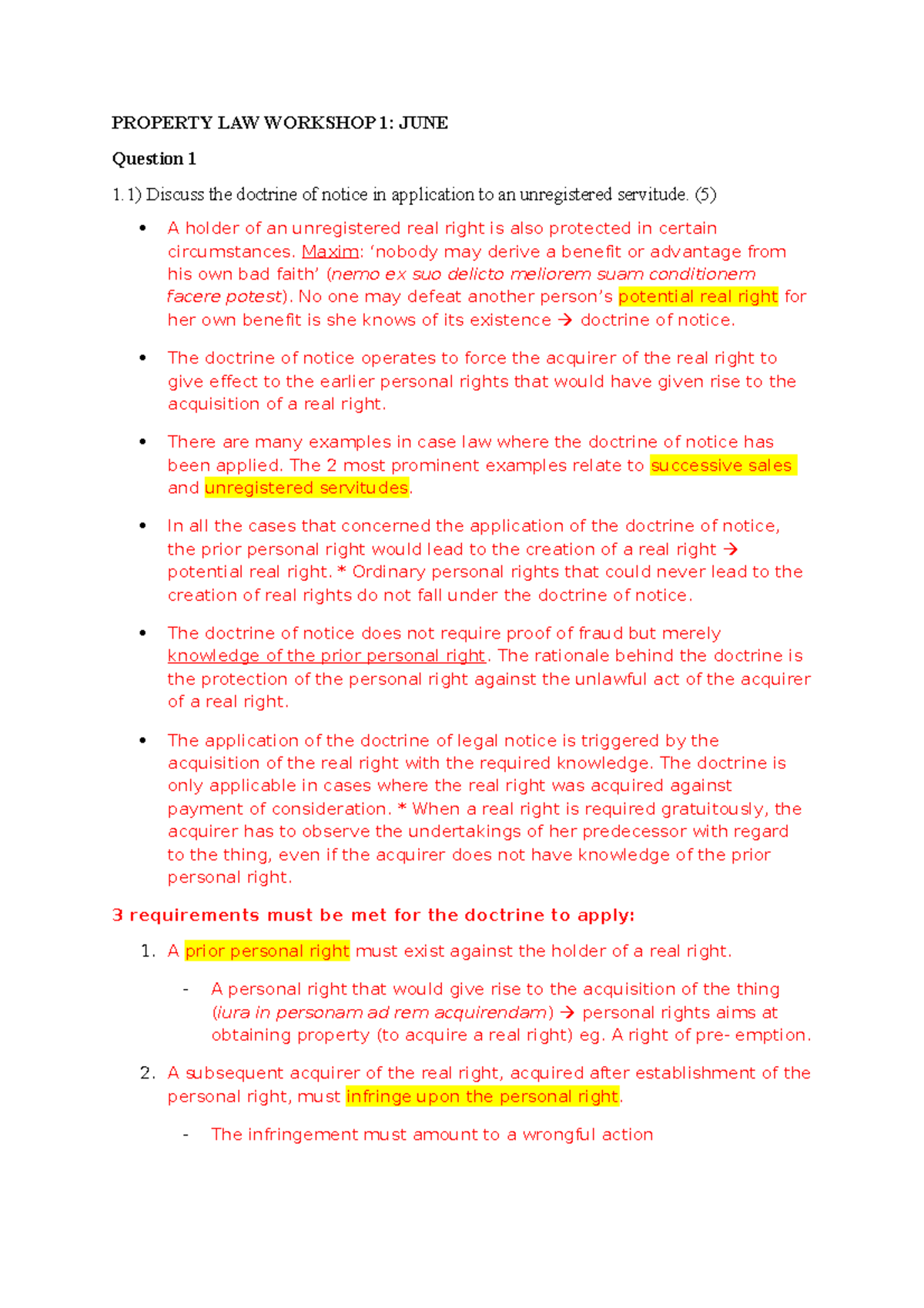 Law of Property June Exam W1 Questions and Answers Updated - PROPERTY ...
