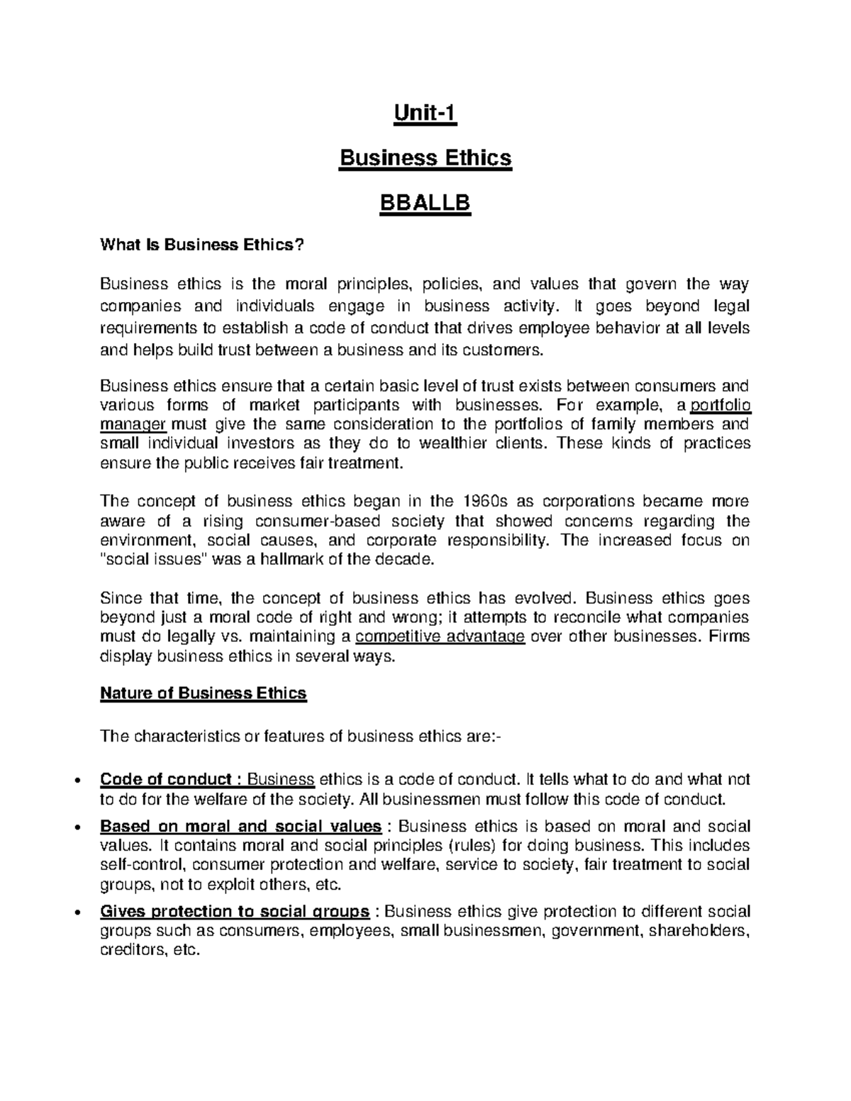 1172361 - Unit- 1 Business Ethics BBALLB What Is Business Ethics ...