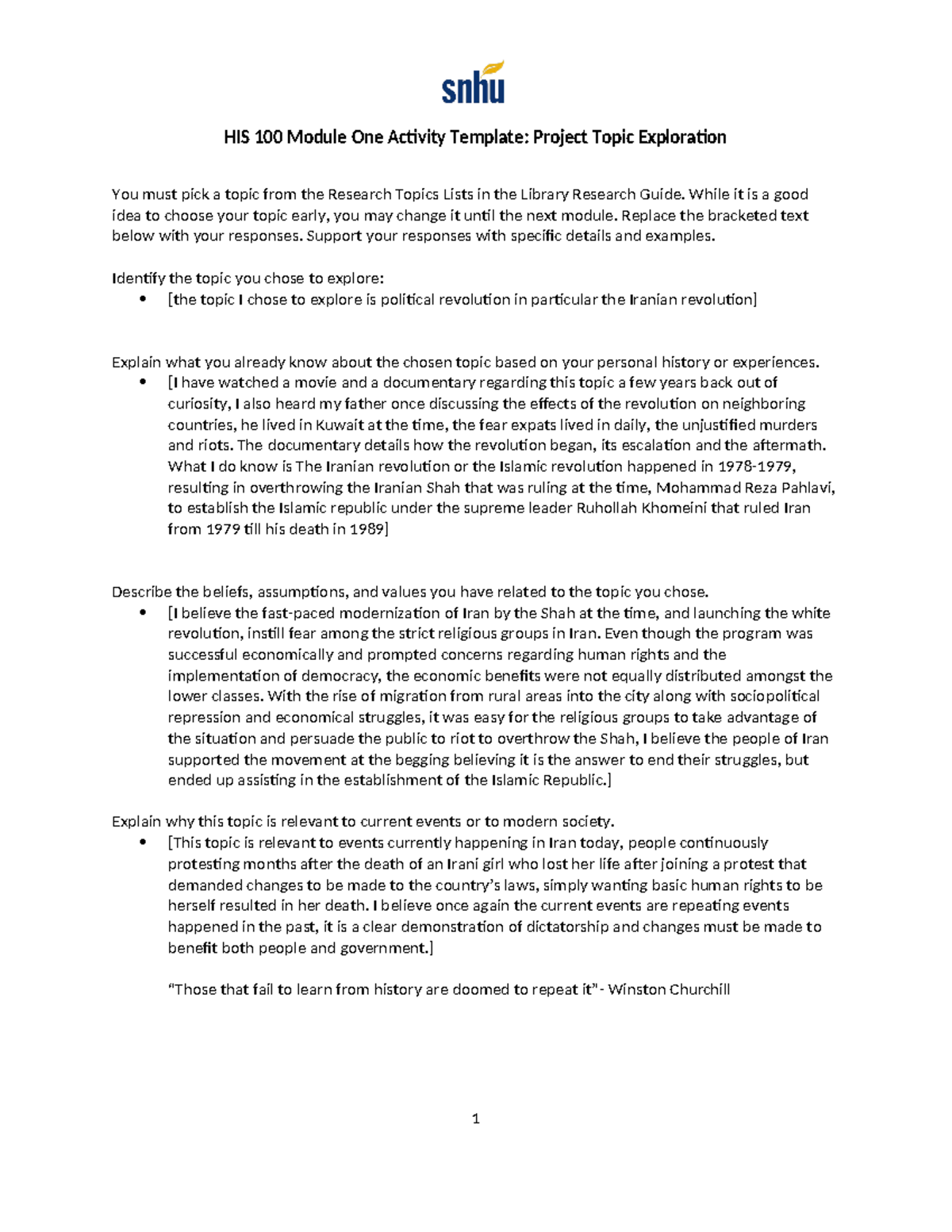 1-2 Activity Project Topic Exploration - HIS 100 Module One Activity ...