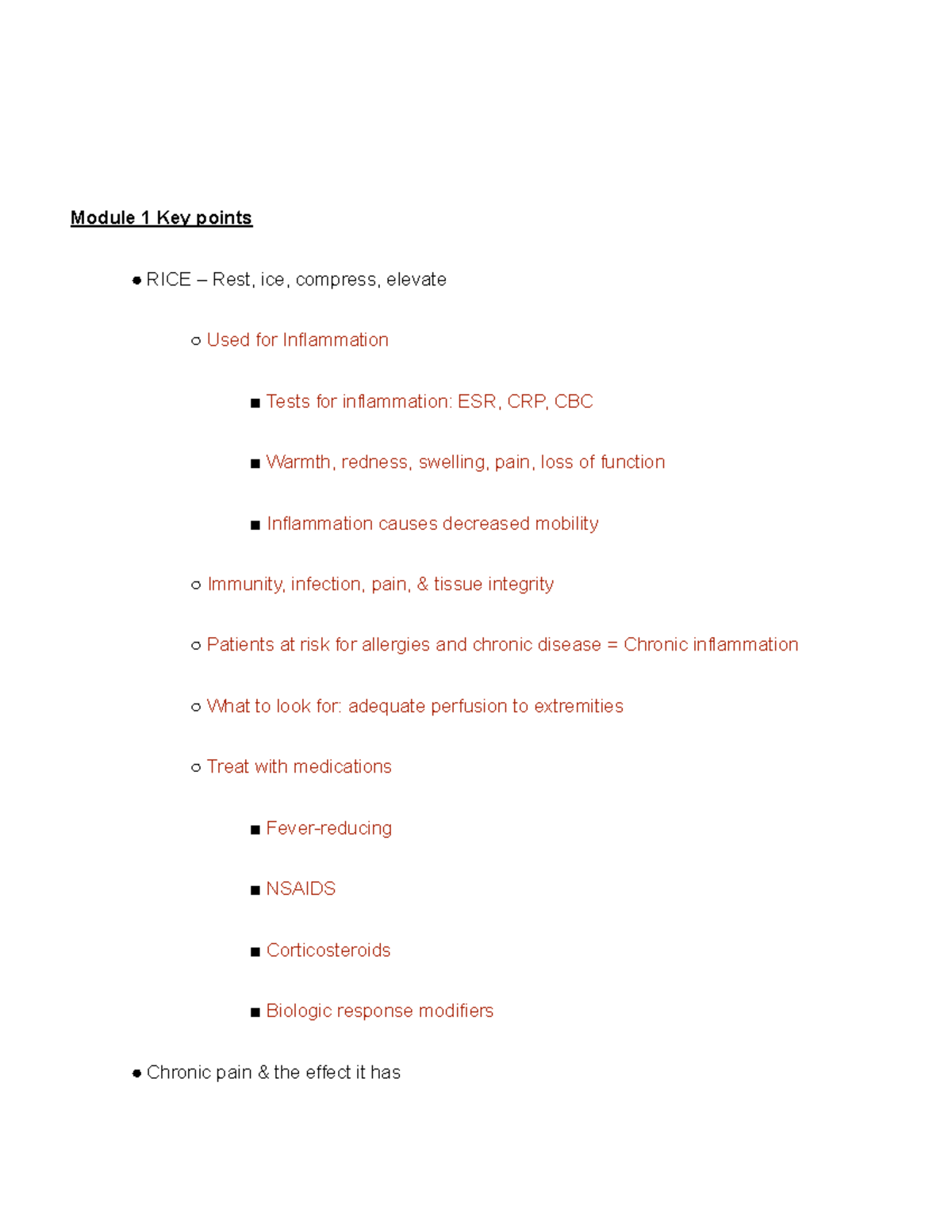 MDC1- Module Key Points - Module 1 Key points RICE – Rest, ice ...