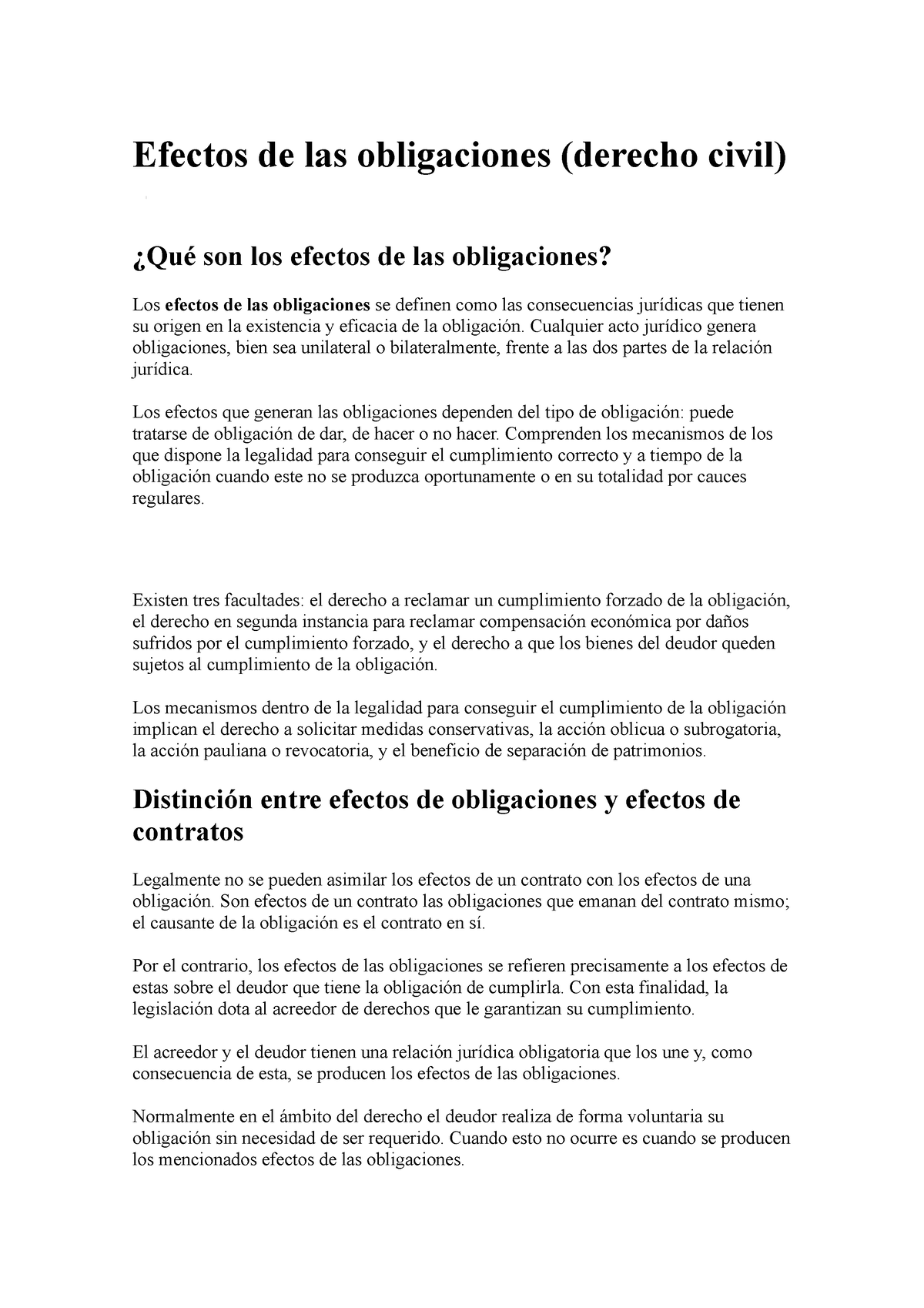 Efectos De Las Obligaciones - Cualquier Acto Jurídico Genera ...