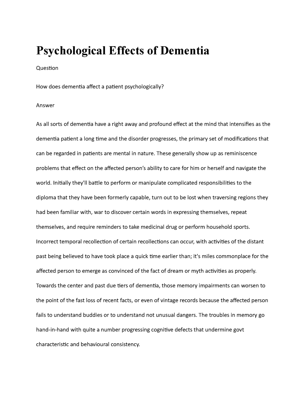 Psychological Effects Of Dementia B - Psychological Effects Of Dementia ...