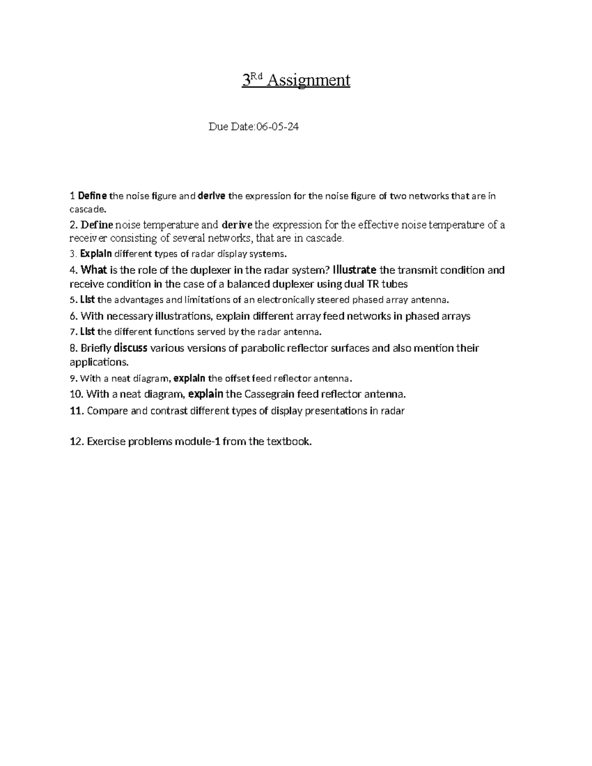 Radar 3 Assignment - better - 3 Rd Assignment Due Date:06-05- 1 Define ...