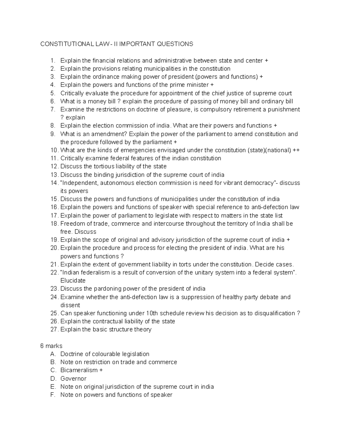 Constitutional Law- II - CONSTITUTIONAL LAW - II IMPORTANT QUESTIONS ...