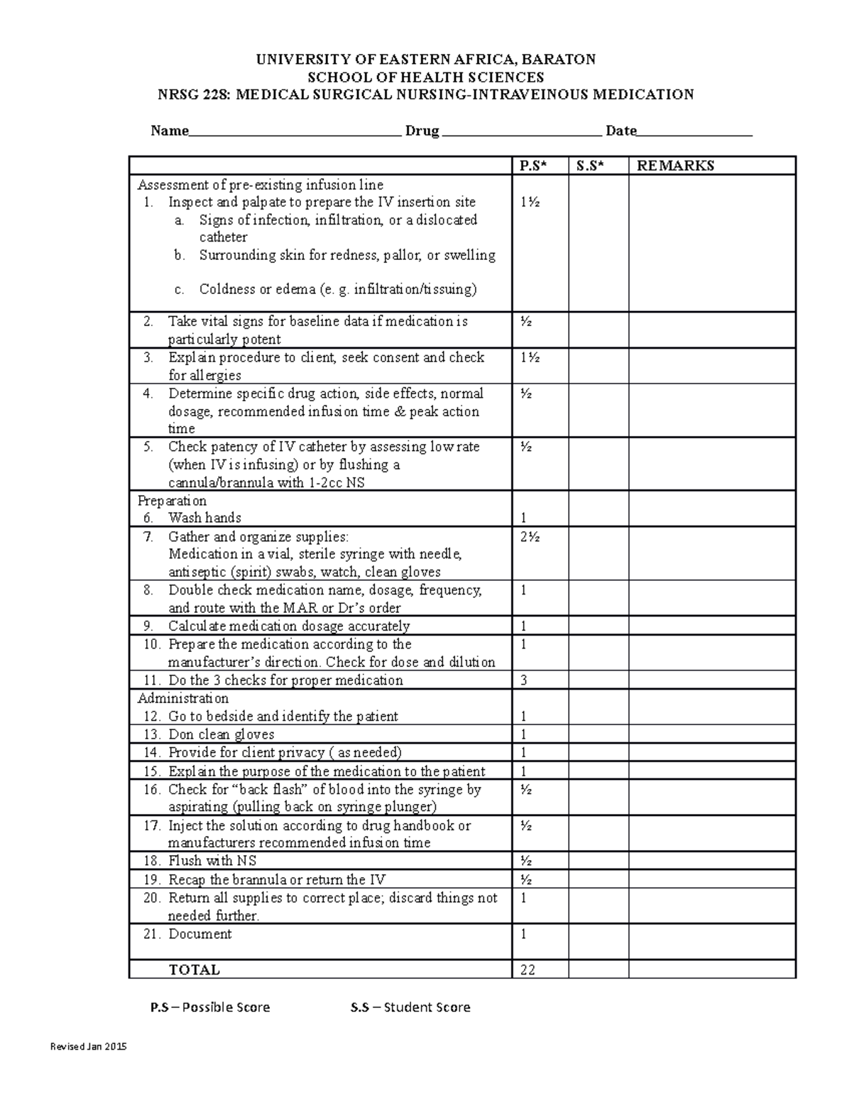 Intravenous medication assessment form - UNIVERSITY OF EASTERN AFRICA ...