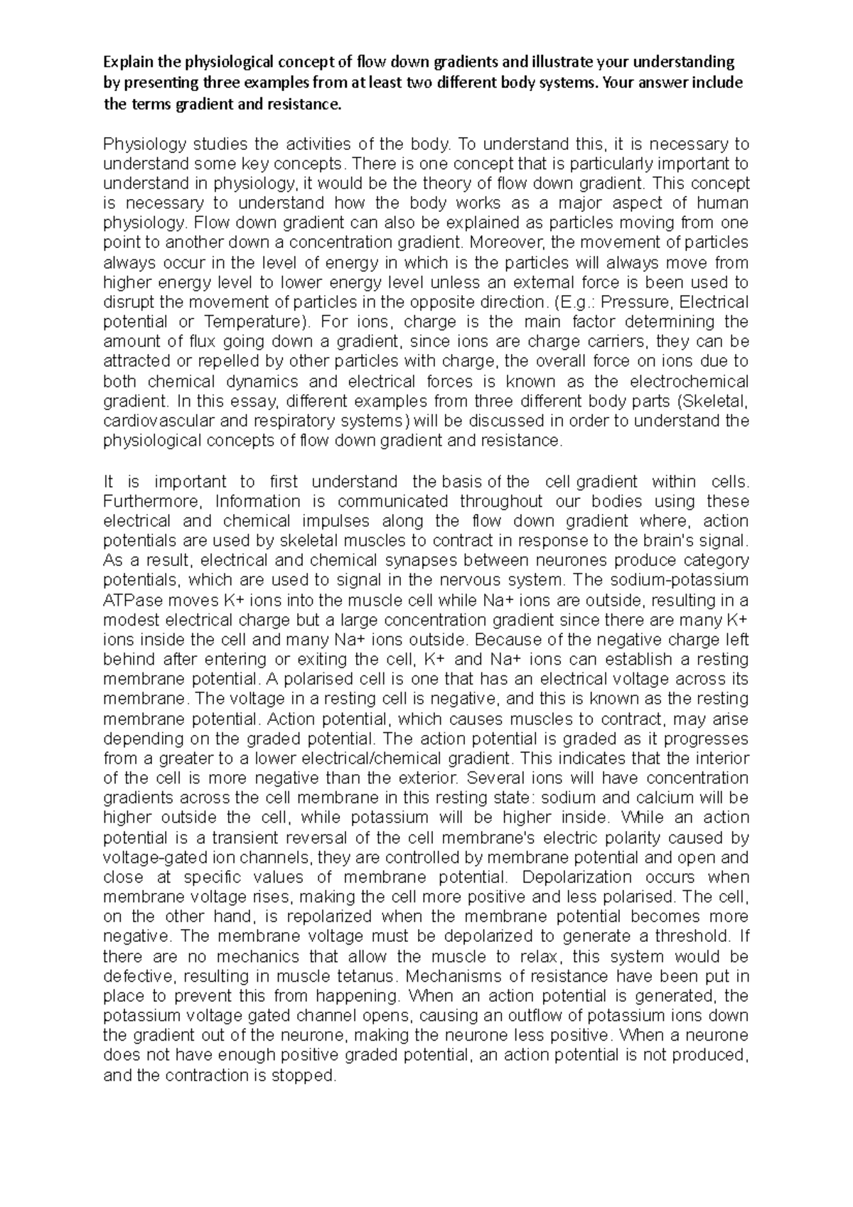 Biomedical Physiology Quiz answers - Explain the physiological concept ...
