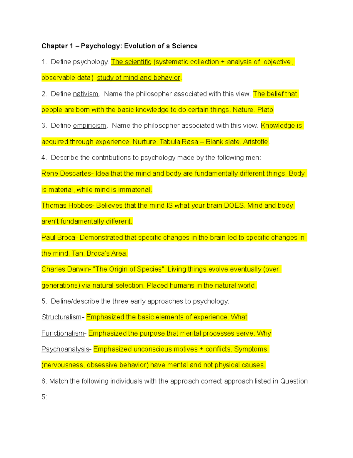 Psychology Study Guide Chapter 1 Psychology Evolution of a Science