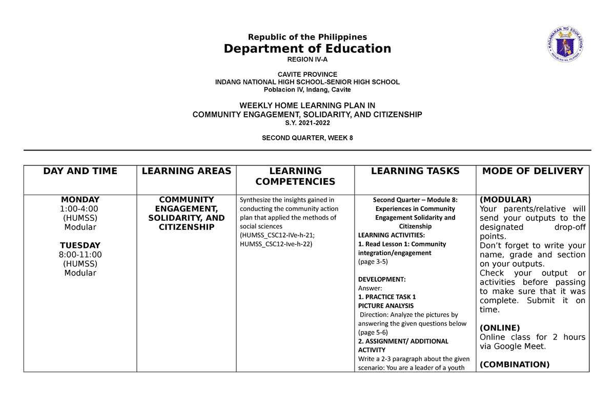 CESC Quarter 2 Week-8 - Module - Republic Of The Philippines Department ...