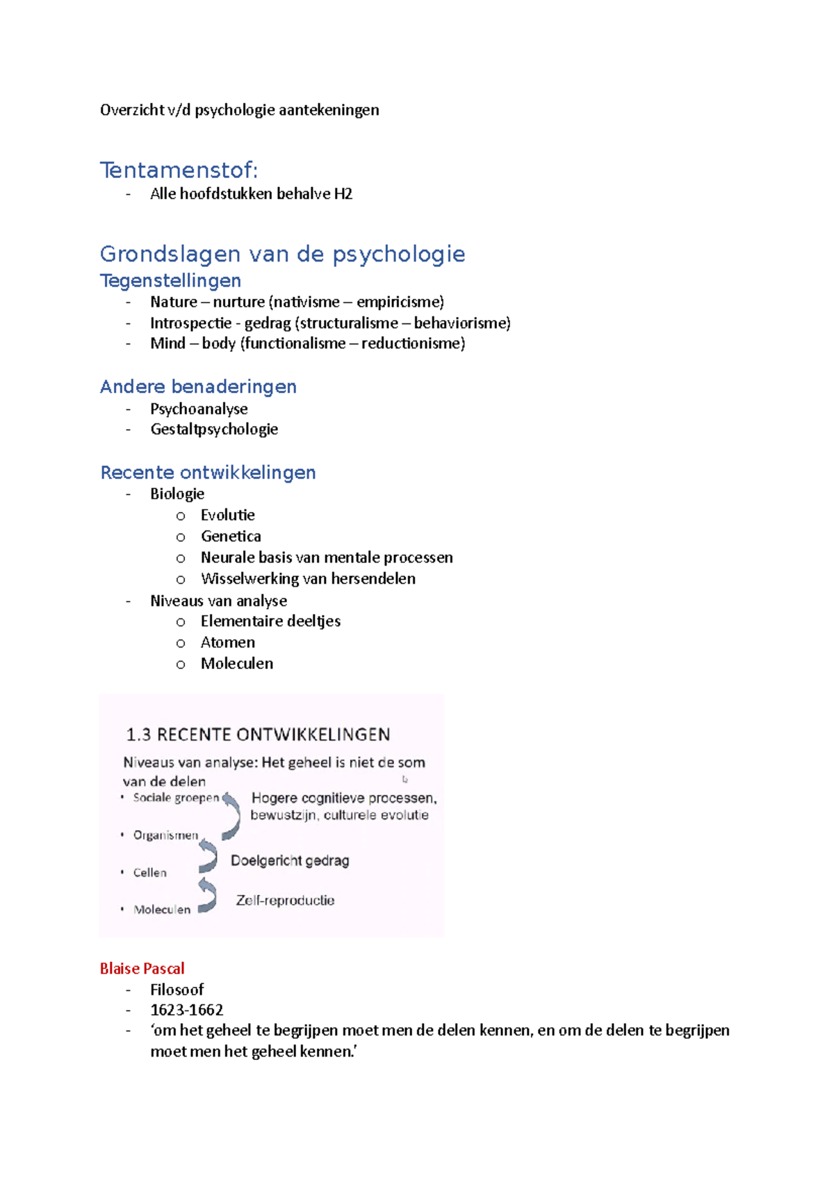 Overzicht V:d Psychologie Aantekeningen - Overzicht V/d Psychologie ...