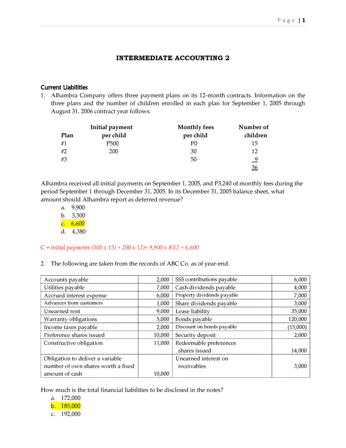 Intermediate Accounting 2 Exam - INTERMEDIATE ACCOUNTING 2 Current ...