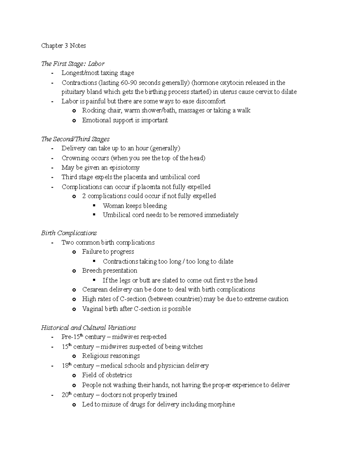 Chapter 3:4 Notes - Chapter 3 Notes The First Stage: Labor - Longest ...