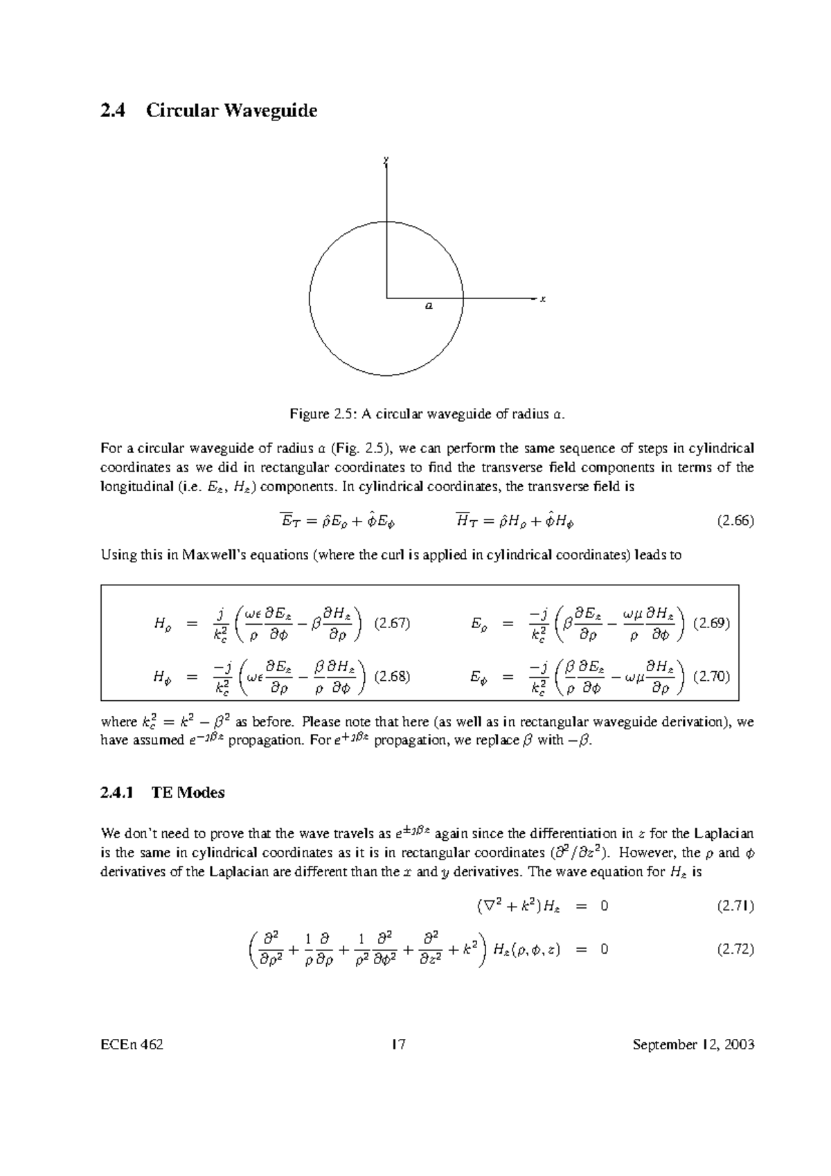 Cylindrical Waveguide - 2 Circular Waveguide x y a Figure 2: A circular ...