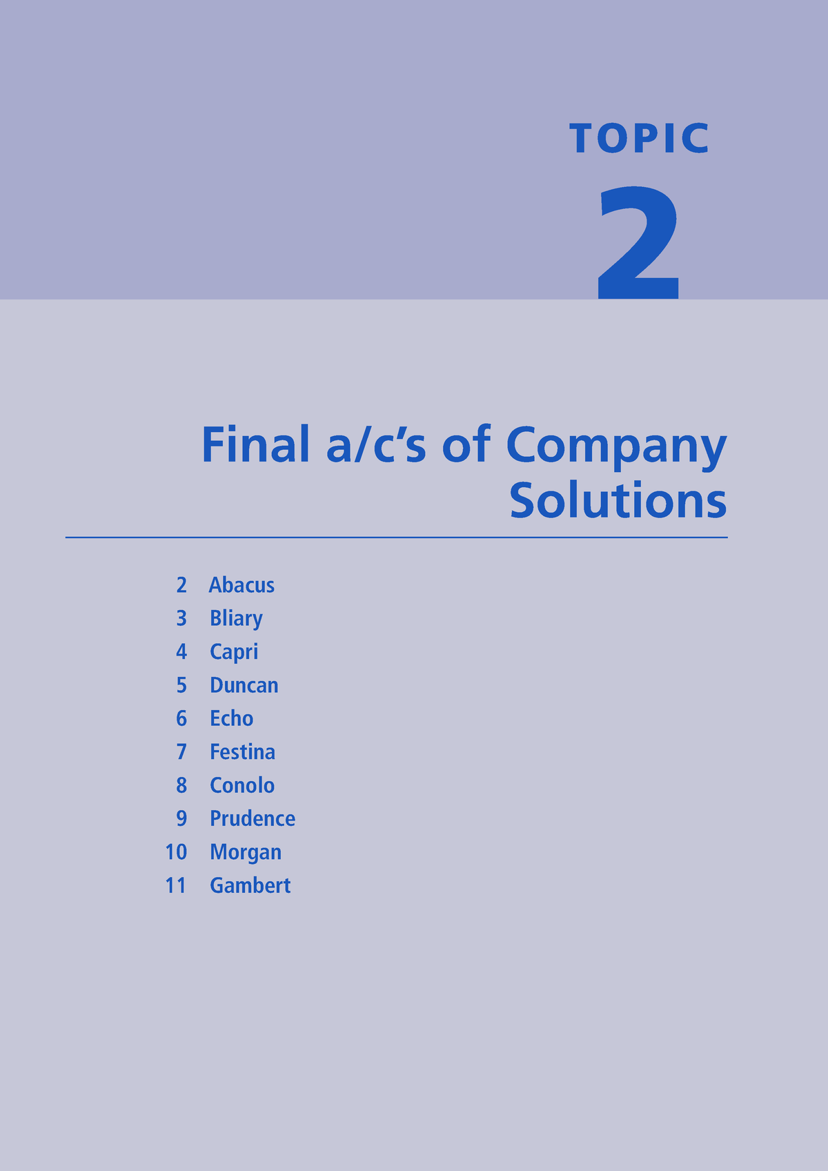 Gaq S T2 Manual Topic 2 Final A C’s Of Company Solutions 2 Abacus 3 Bliary 4 Capri 5 Duncan