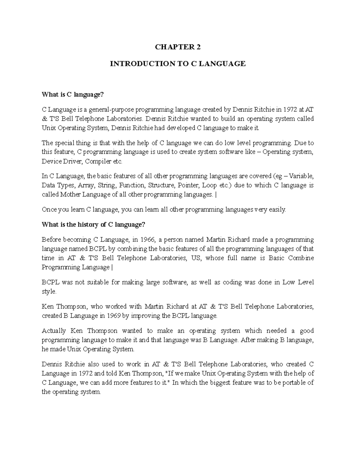 Chapter 2 Introduction TO C Language - CHAPTER 2 INTRODUCTION TO C ...