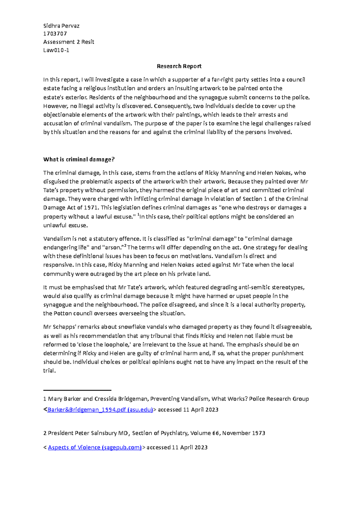 Assessment 2 Resit - example answer - 1703707 Assessment 2 Resit Law010 ...