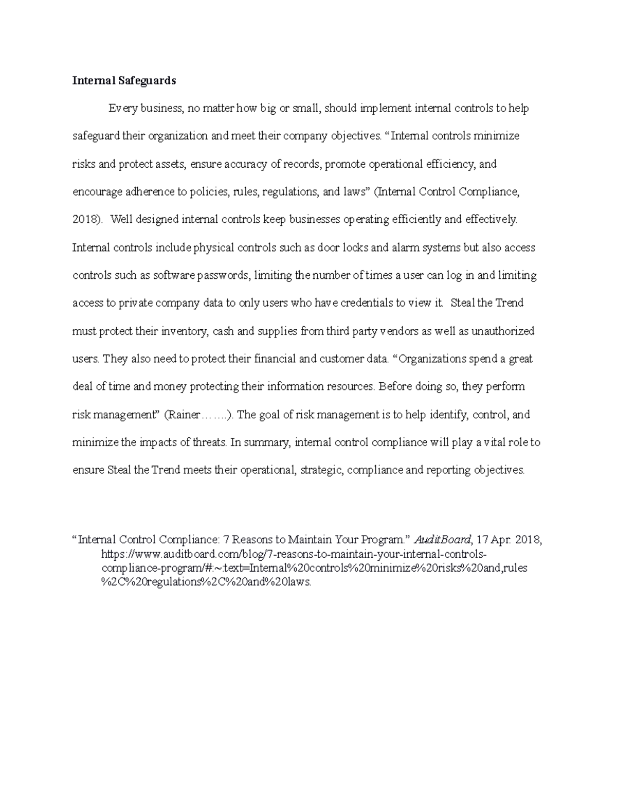 Internal Safeguards Internal Safeguards Every business, no matter how