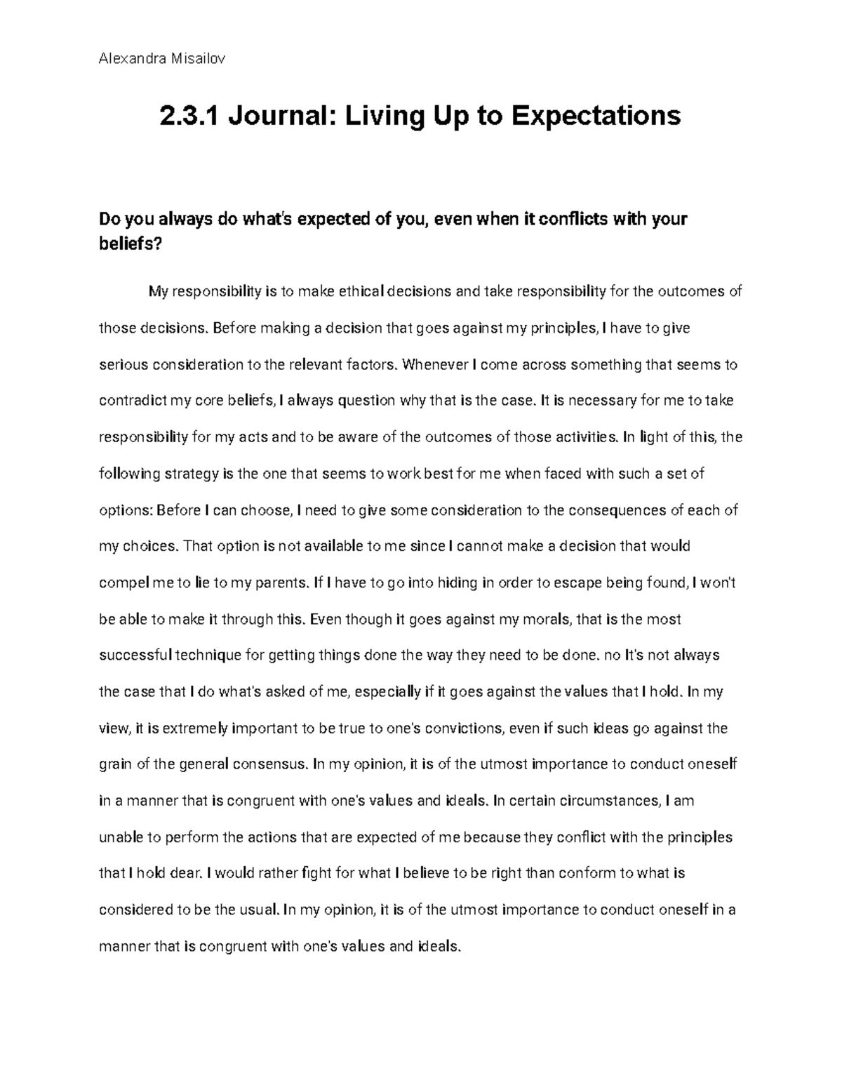 2.3.1 Journal Living Up to Expectations - Alexandra Misailov 2.3 ...