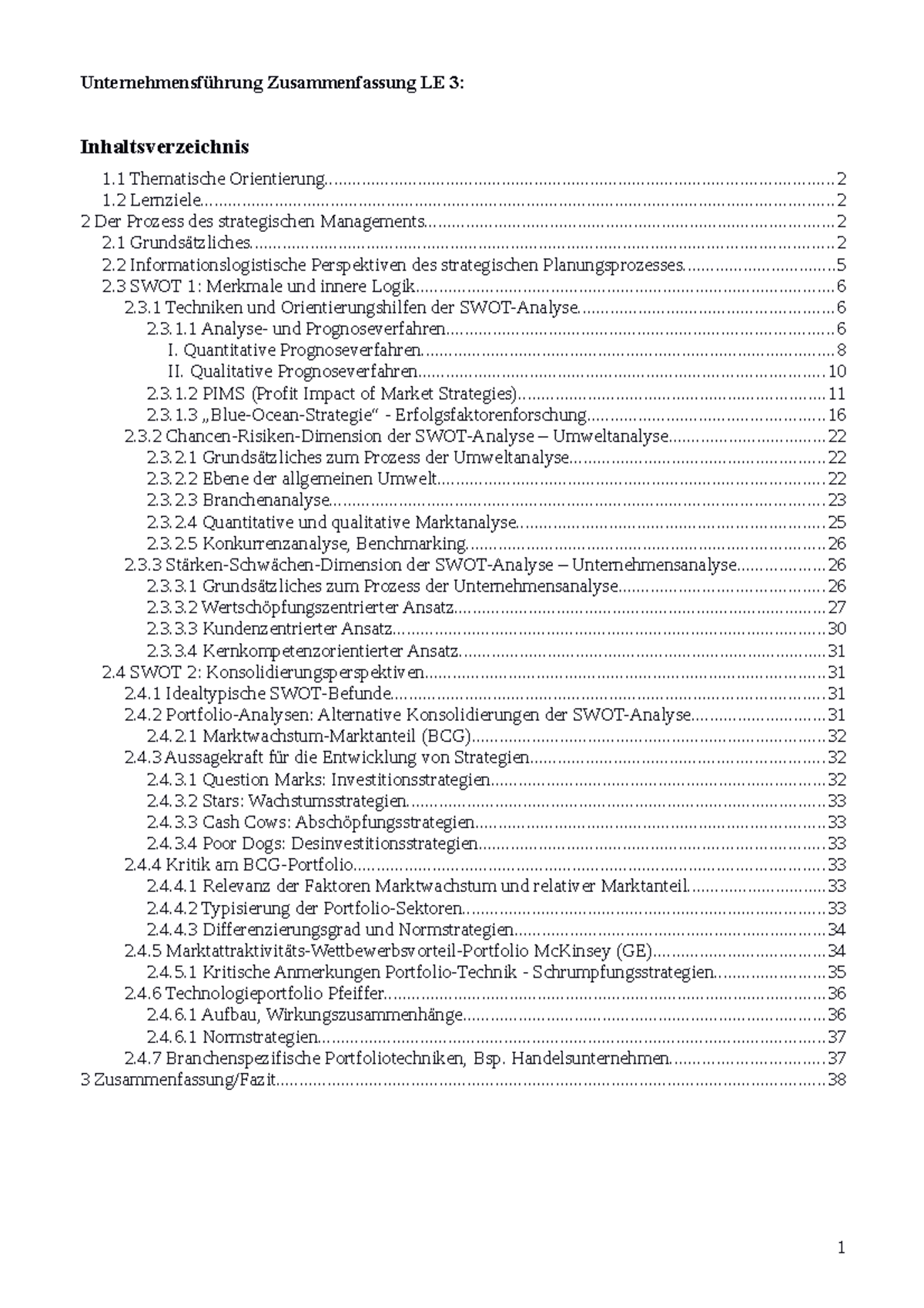 Zusammenfassung Unternehmensführung - Zusammenfassung LE 3 ...