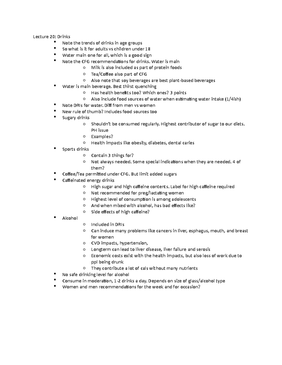 Lecture 20 Notes - Lecture 20: Drinks Note the trends of drinks in age ...