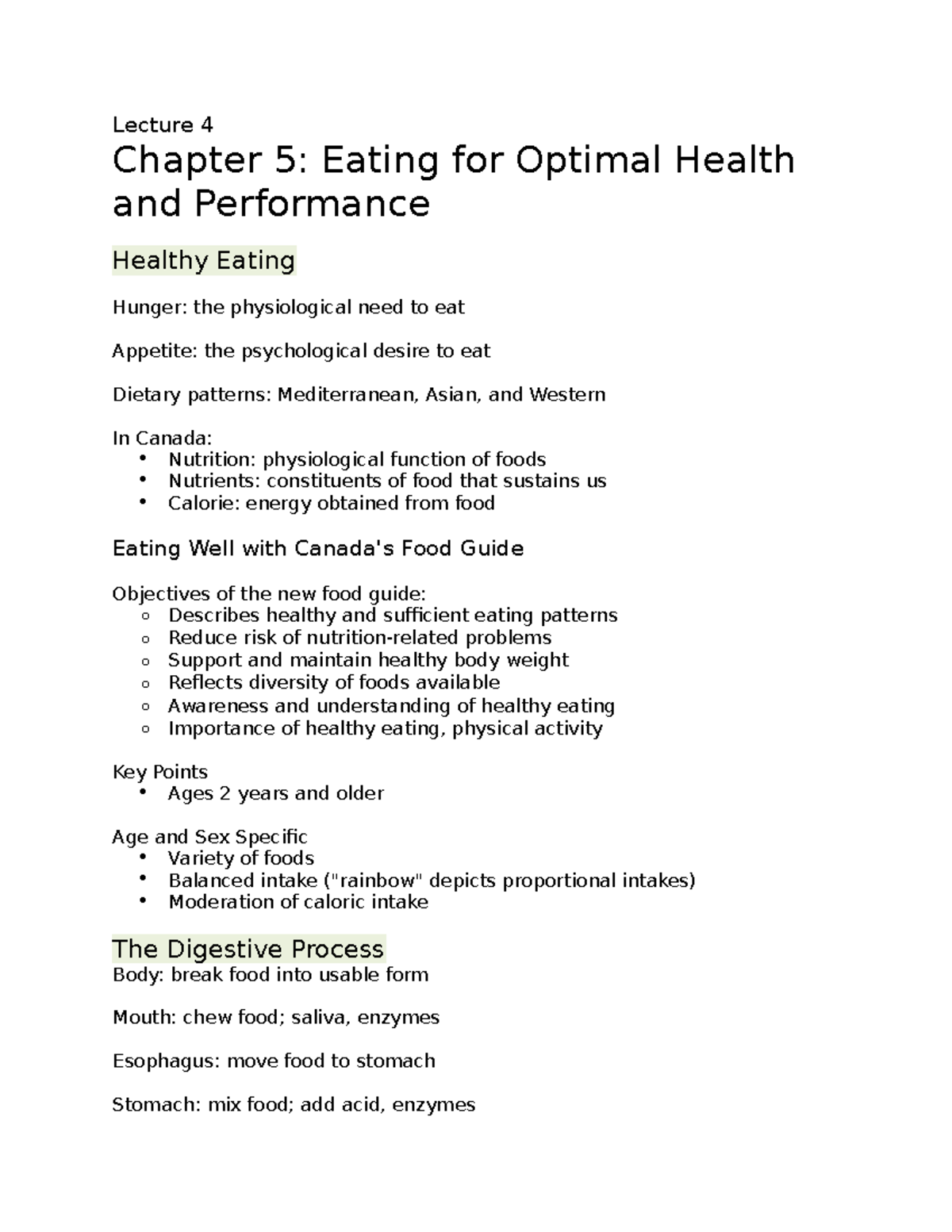 Lecture 4 - Chapter 5 - Lecture 4 Chapter 5: Eating for Optimal Health ...