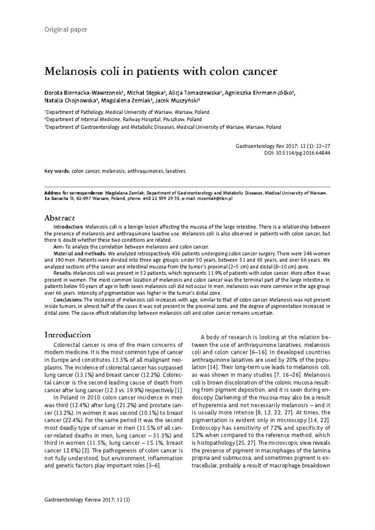 Melanosis coli in patients with colon - 5114/pg. Key words: colon ...