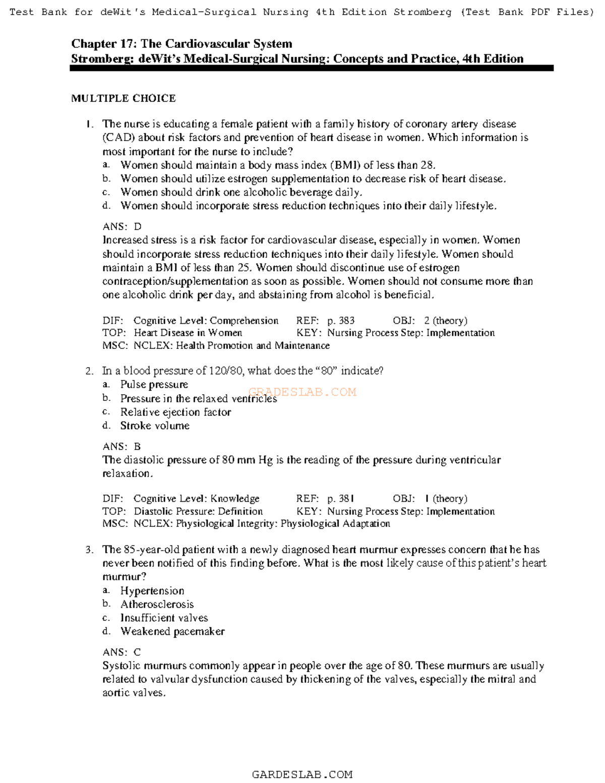 17 - 17 med sure test bank - G R A D E S L A B. C O M Chapter 17: The ...