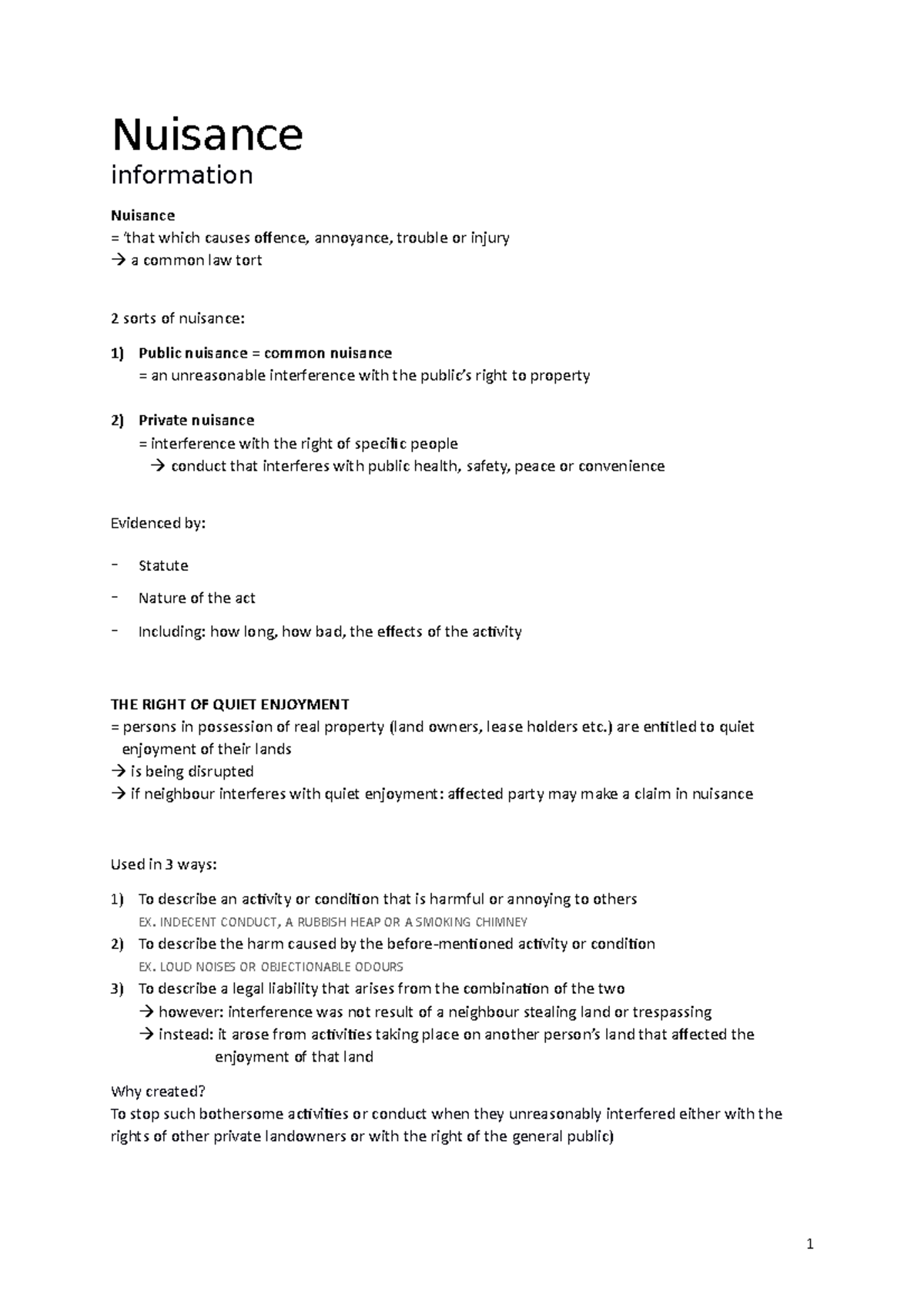 Nuisance - Nuisance information Nuisance = ‘that which causes offence ...