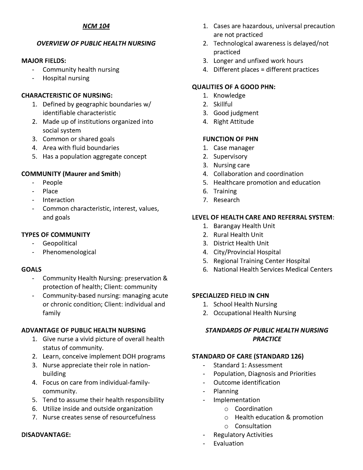 NCM 104 PRELIMS - NCM 104 OVERVIEW OF PUBLIC HEALTH NURSING MAJOR ...