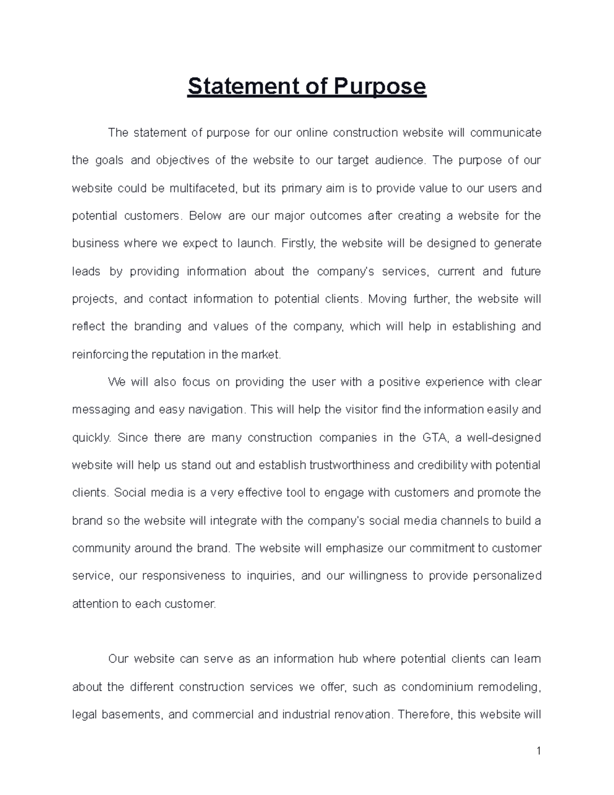 ECOM - Report 1 - Supporting material - Statement of Purpose The ...