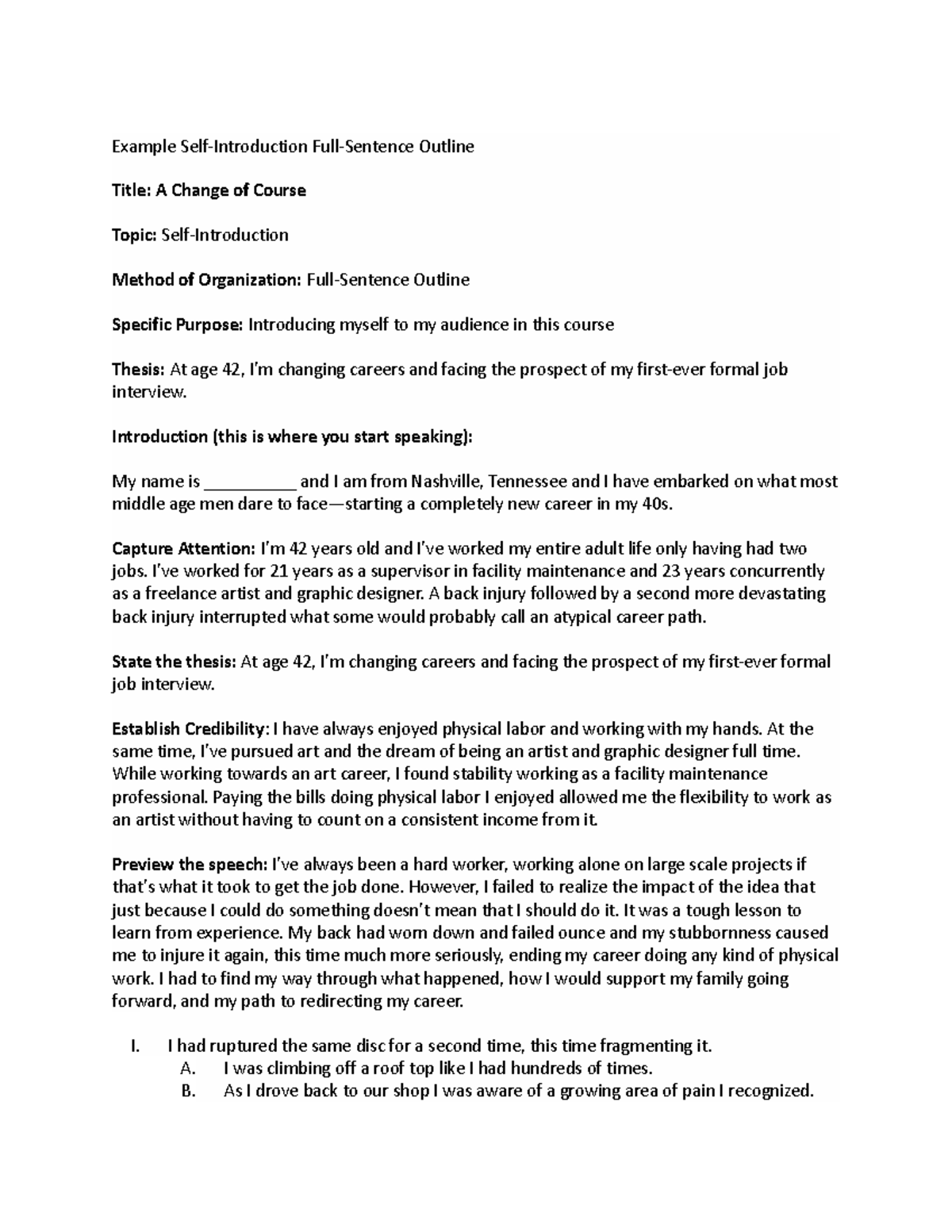 Unit 2 Example Self Intro Outline Example Self Introduction Full