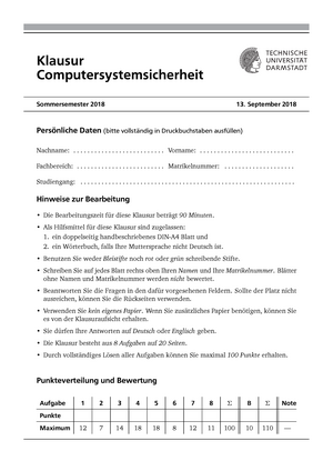 Computersystemsicherheit Css 20 00 0018 Tu Darmstadt Studocu