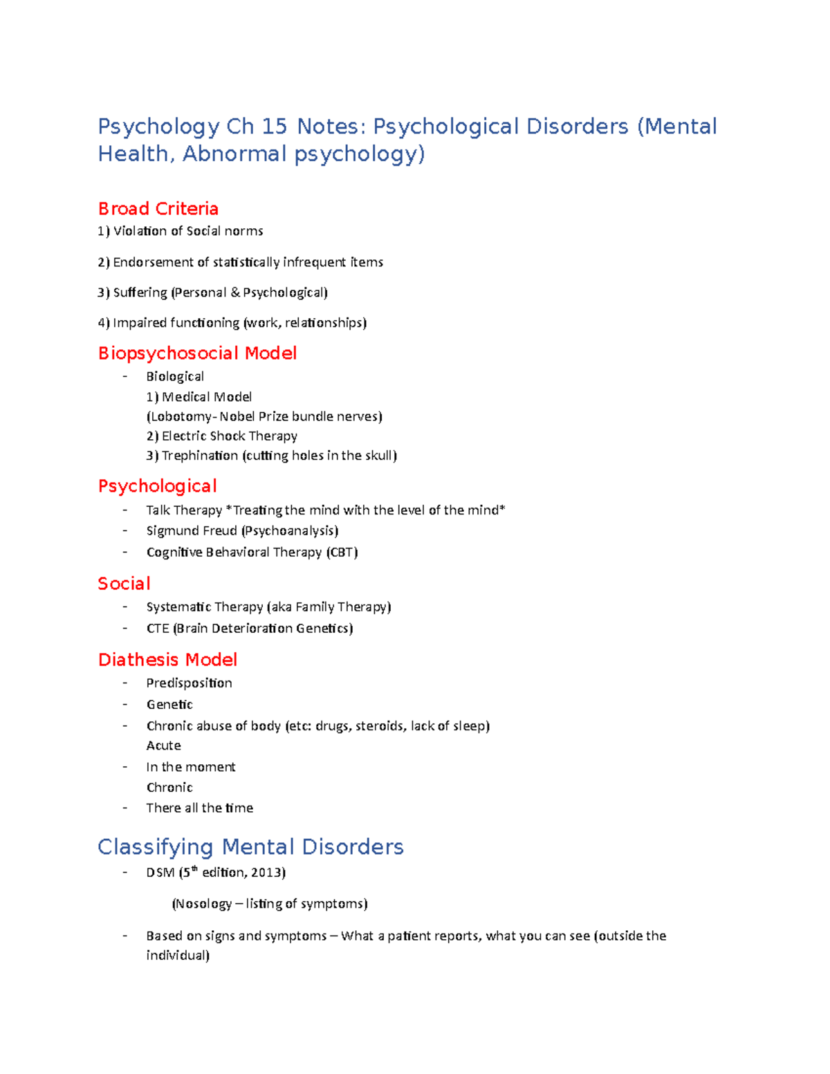 Psychology Ch 15 Notes - Psychology Ch 15 Notes: Psychological ...