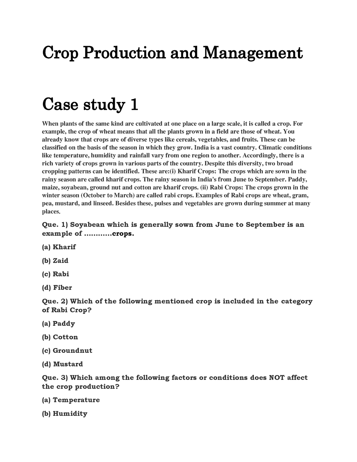 case study for crop production and management