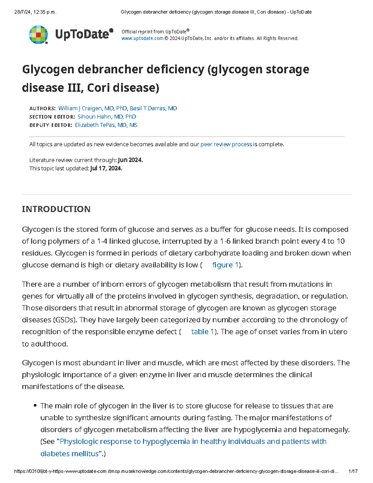 Glycogen debrancher deficiency (glycogen storage disease III, Cori ...