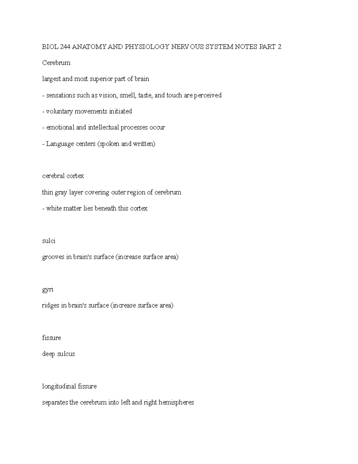 BIOL 244 Anatomy AND Physiology Nervous System Notes PART 2 - BIOL 244 ...