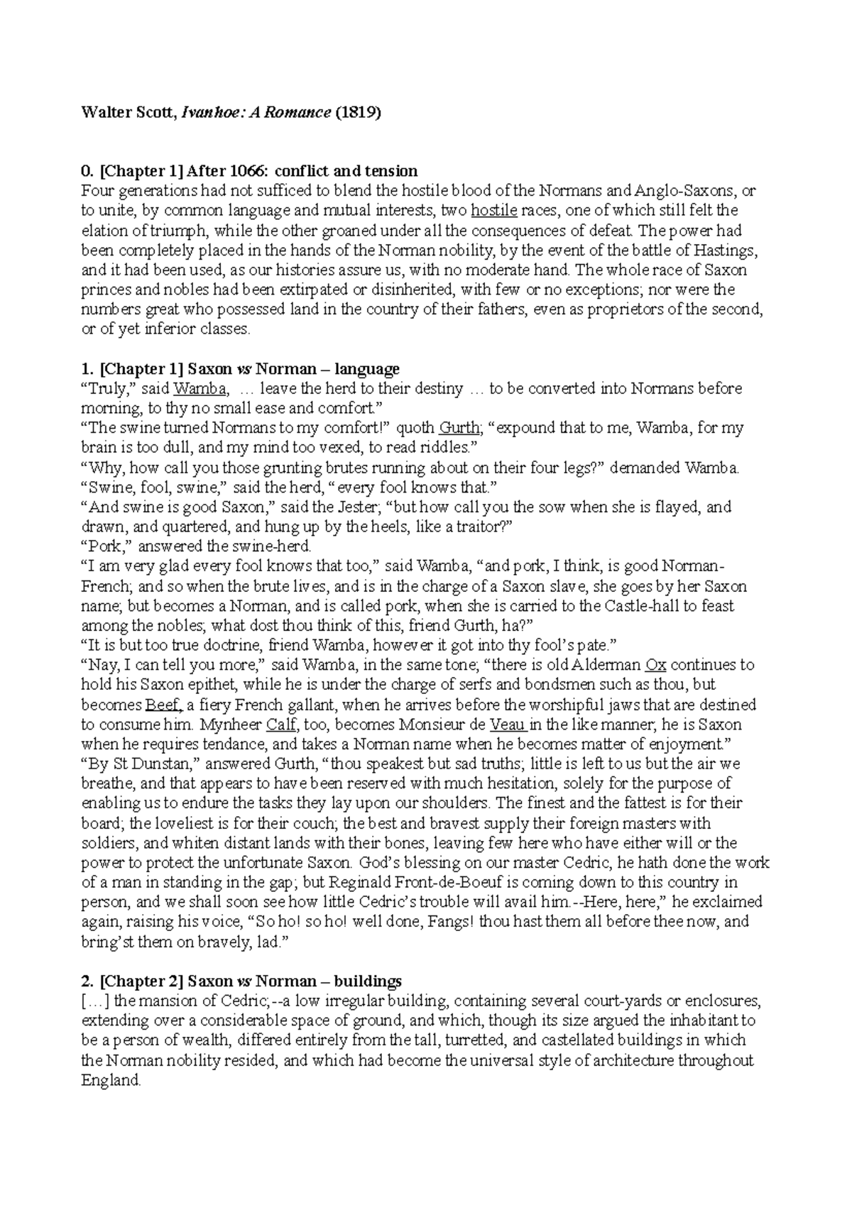 Ivanhoe handout prof Saglia Walter Scott, Ivanhoe A Romance