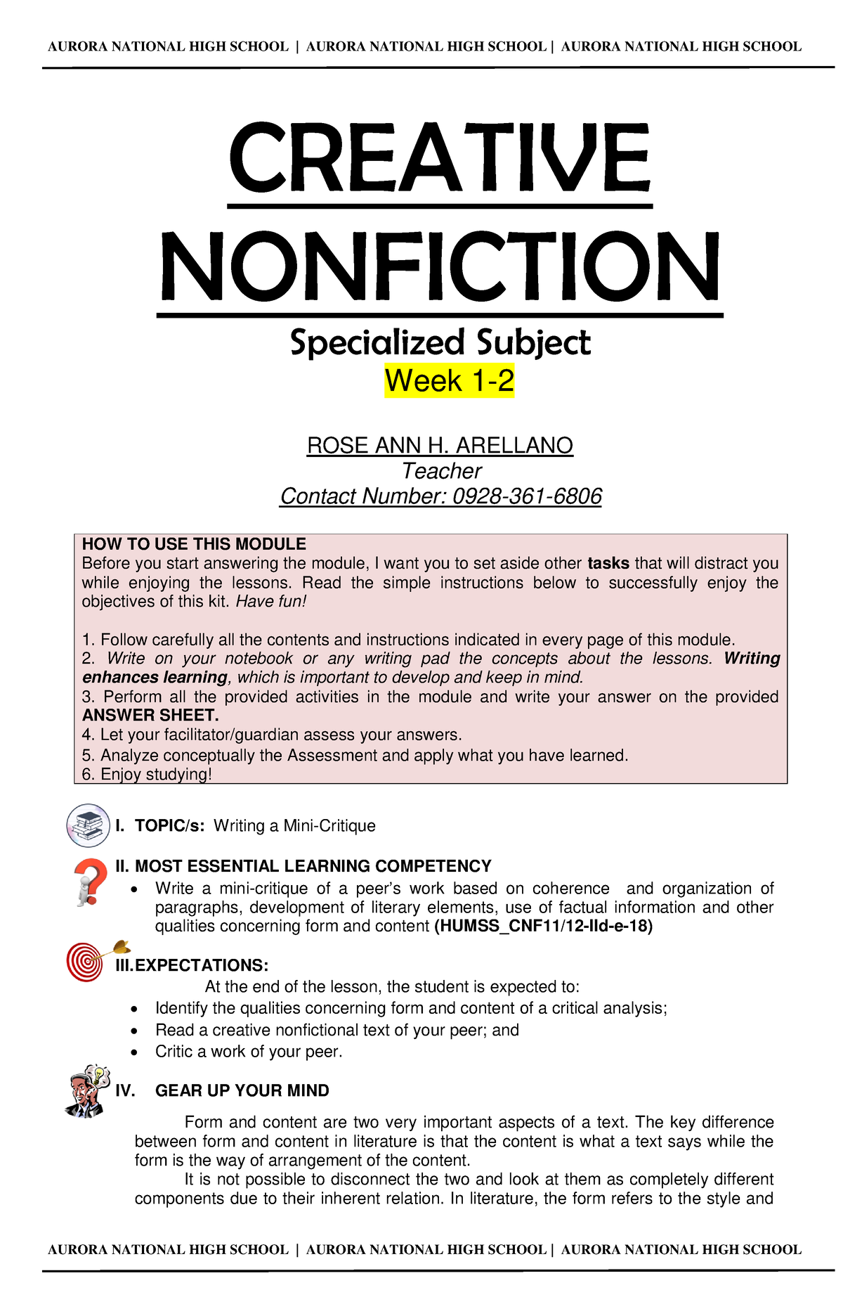 CNF(Week1-2)Module - Notes - CREATIVE NONFICTION Specialized Subject ...