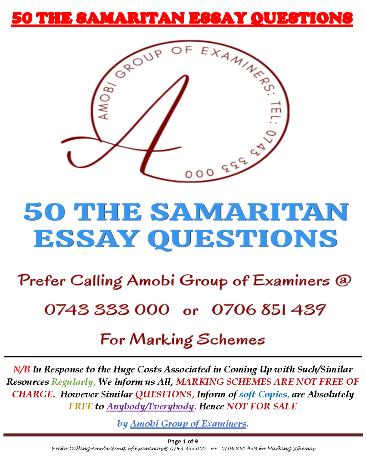 essay questions in the samaritan