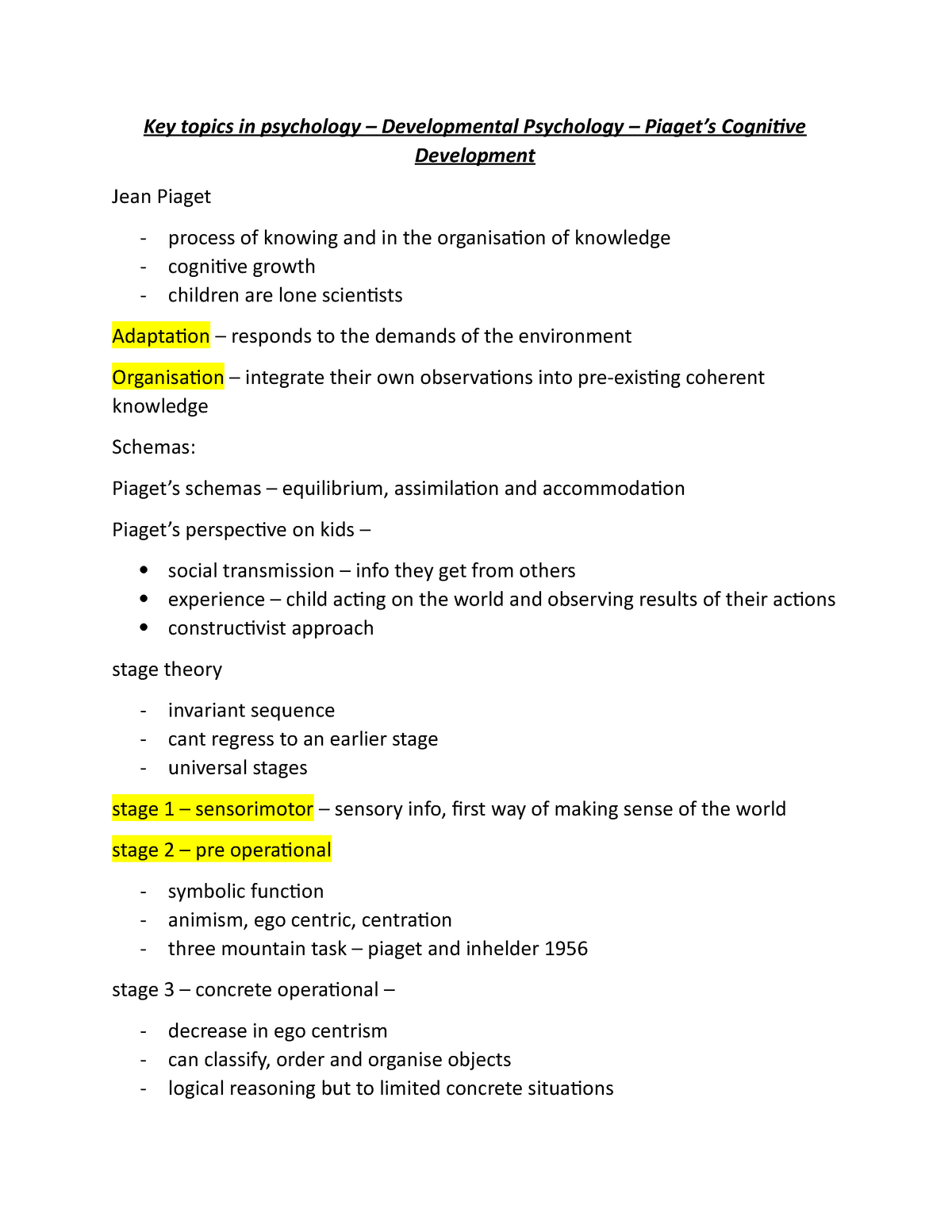 Developmental psych lecture 3 Key topics in psychology