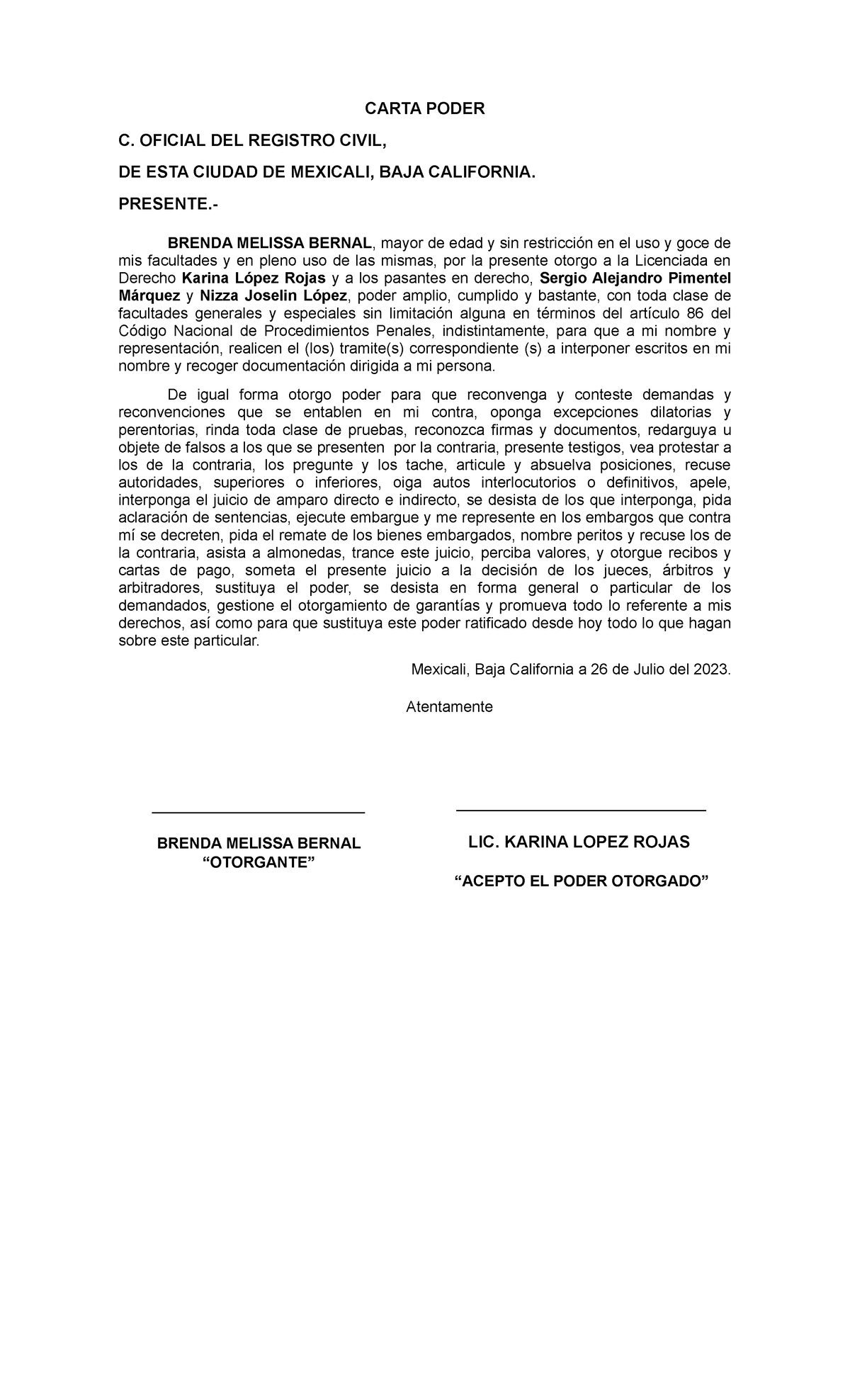 Carta Poder - DERECHO - Derecho civil - UABC - Studocu