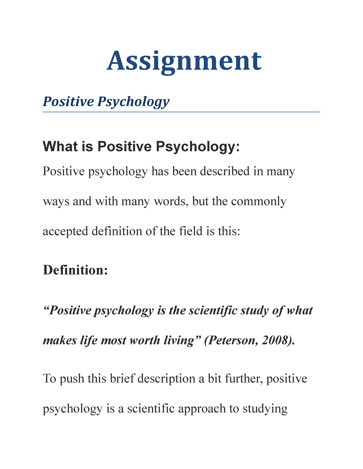 assignment on positive psychology