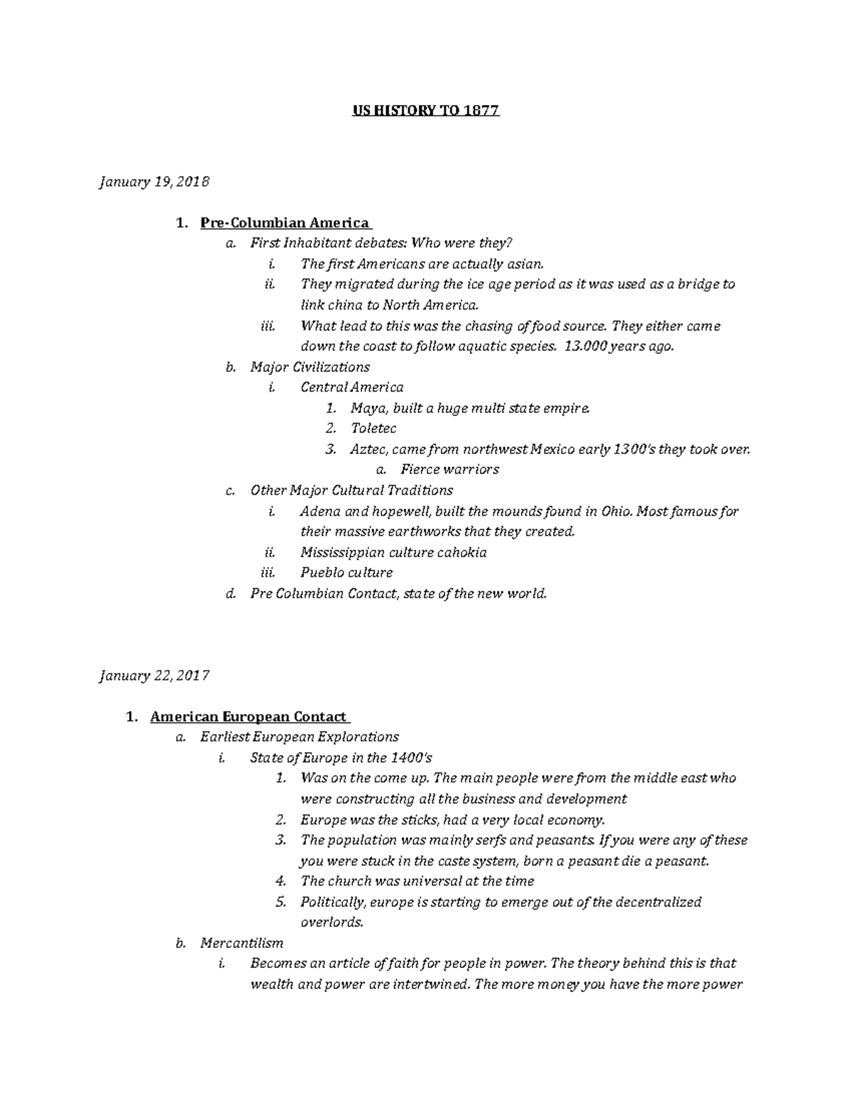 History to 1877 - Lecture notes all of them - US HISTORY TO 1877 ...