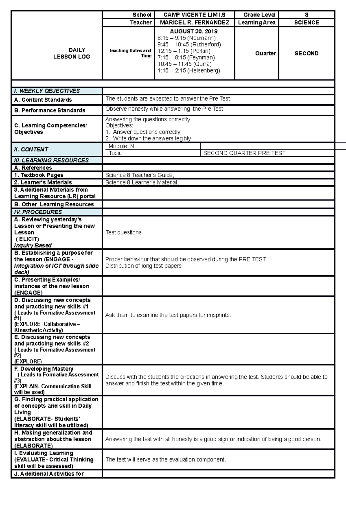 JULY 15 summative test - TEST QT - DAILY LESSON LOG School CAMP VICENTE ...