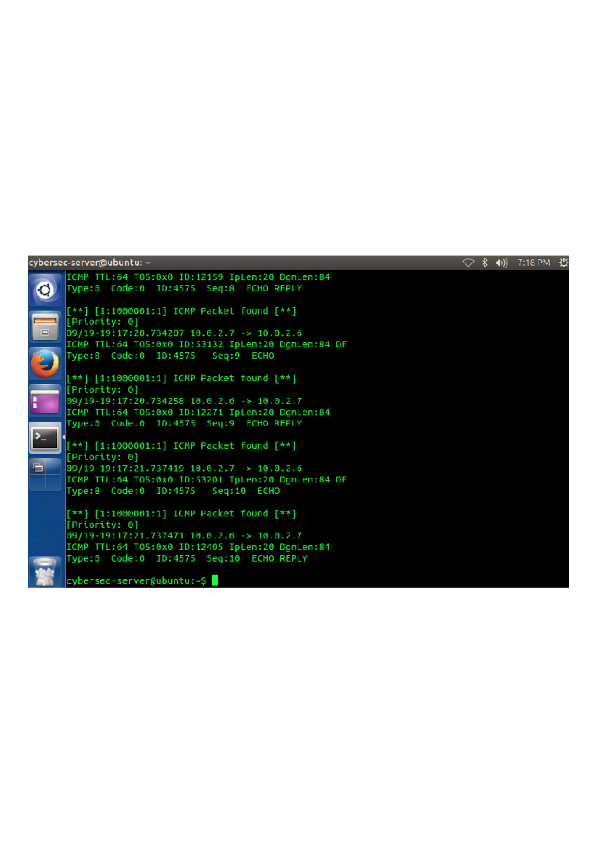 Task 1 - ICMP packet - N B (D)) 7:18 PM ICMP TTL: 64 TOS:0x0 ID:12159 ...