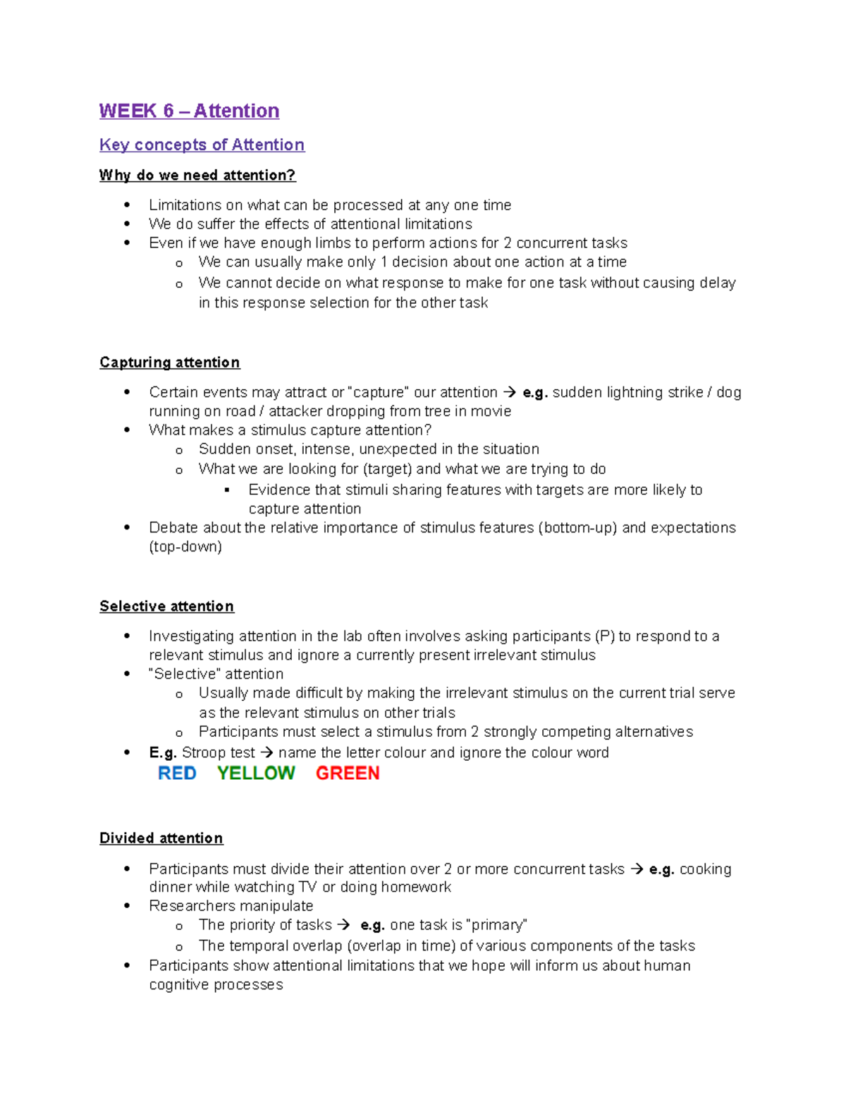 Week 6 7 9 10 - Lecture notes for these weeks. - WEEK 6 – Attention Key ...
