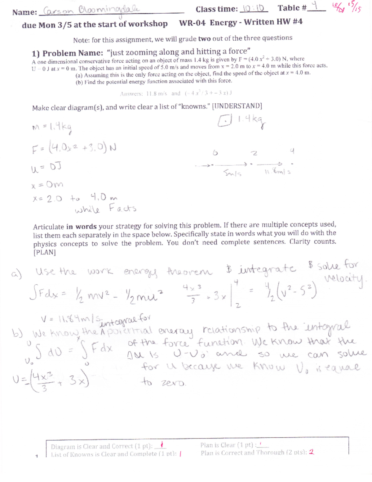 Written Hw 4 - Dr. Lusignan - PHYS 211 - Studocu