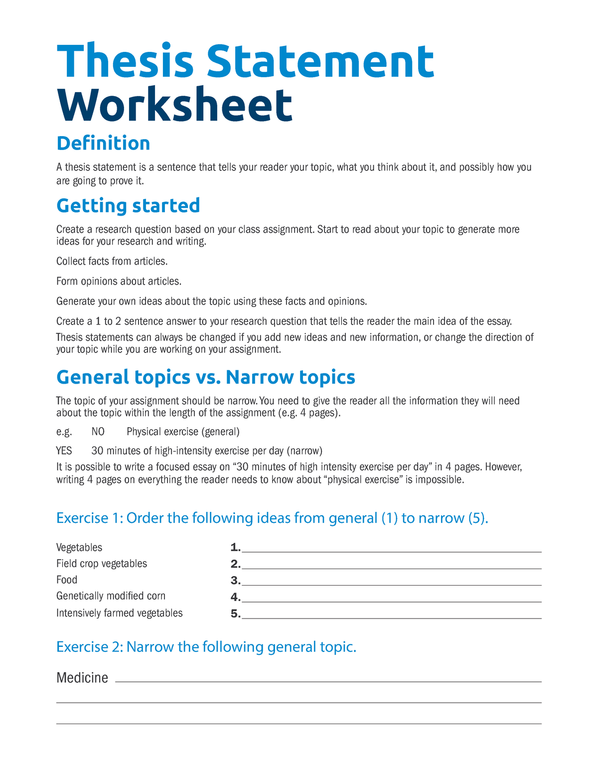 what is a thesis statement worksheet