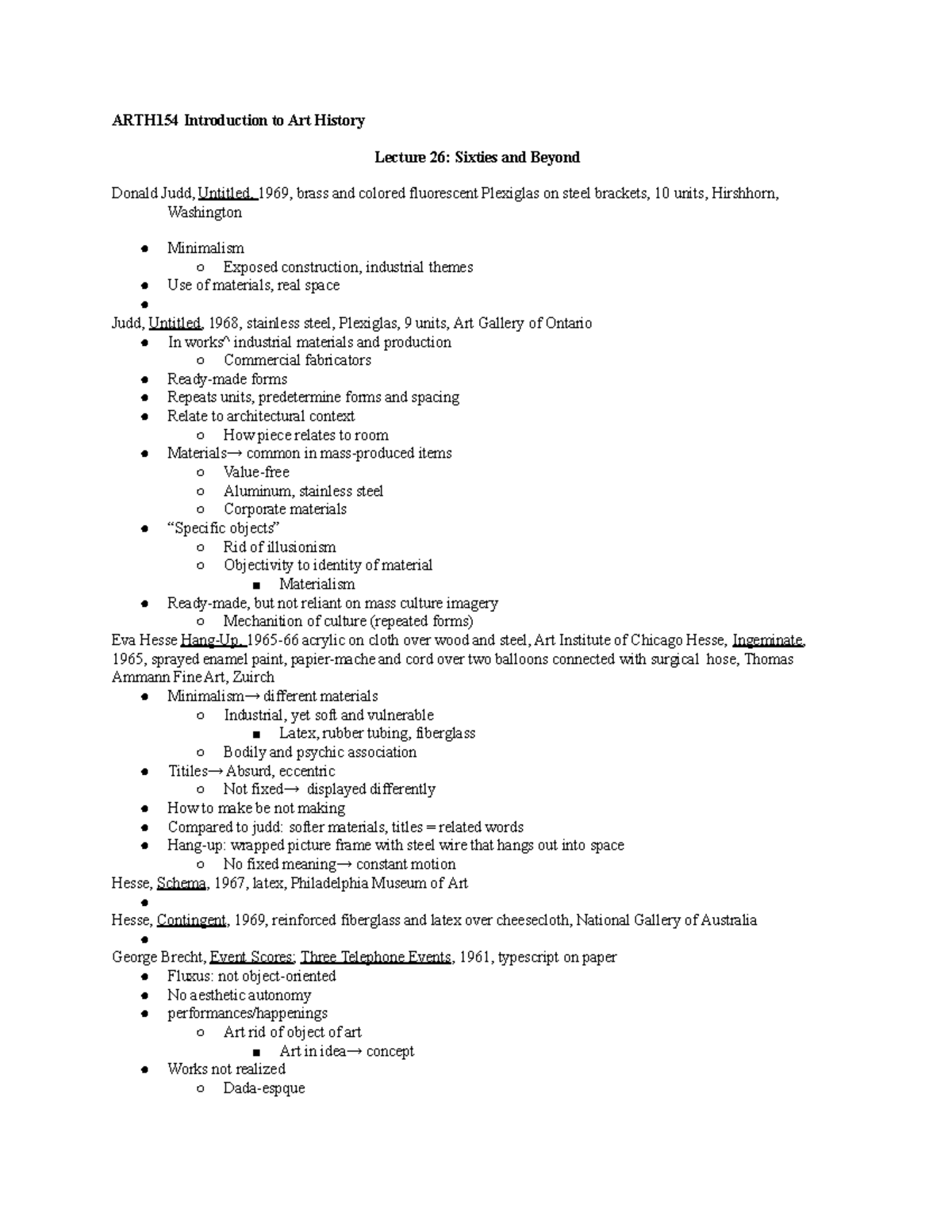 Lecture 26 Notes ARTH154 Introduction to Art History Lecture 26