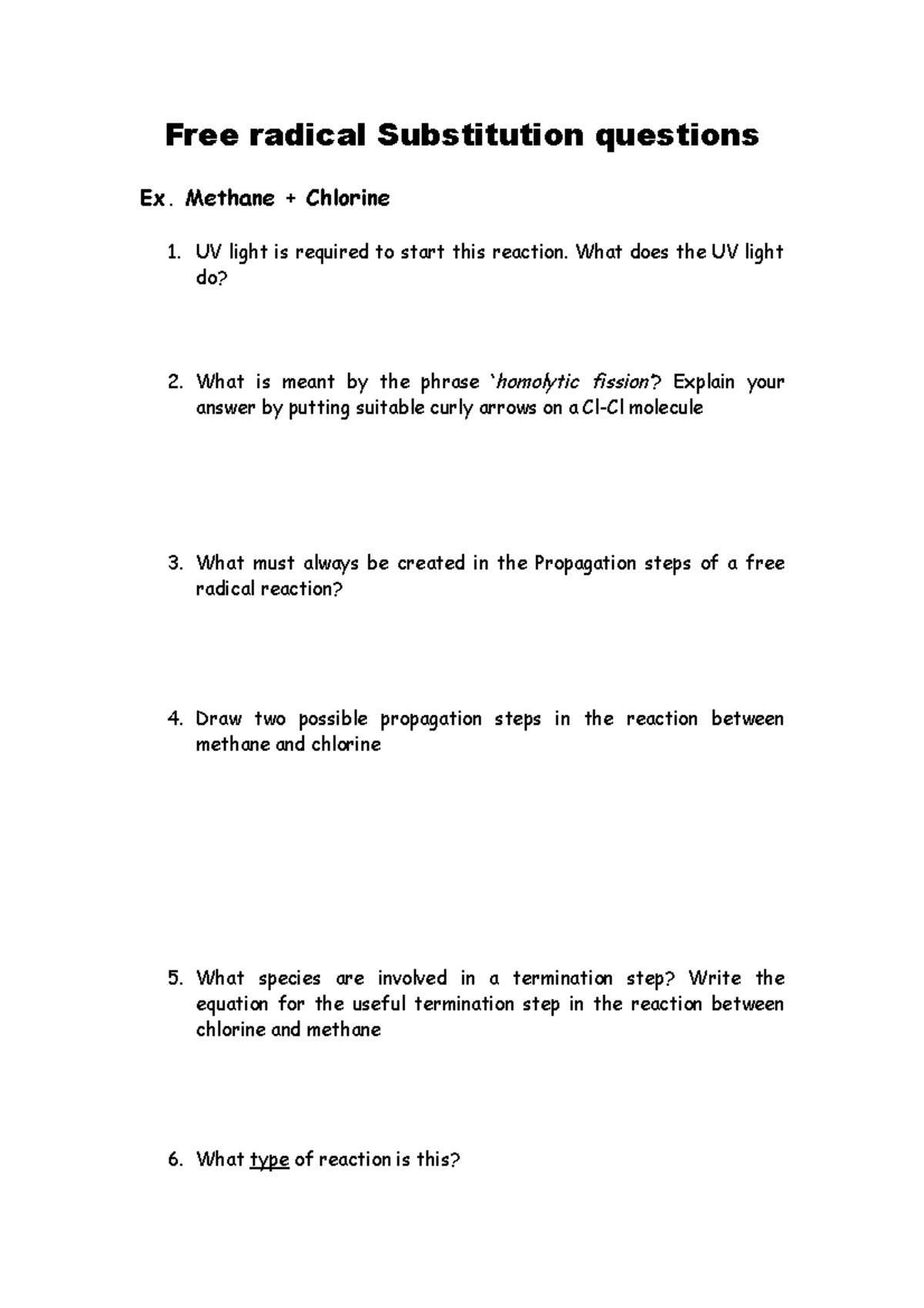 Free Radical Sustn Qs - Stuff And Stuff - Free Radical Substitution ...